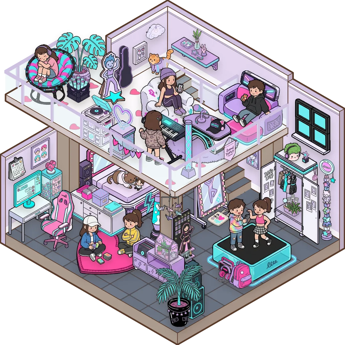 A K-Pop Bedroom corner decorated by a player: 380 stickers