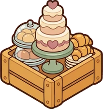 Big floor pieces, a sticker from the Bakery Corner world