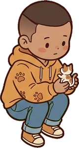 People crouching, a sticker from the Cat Café world