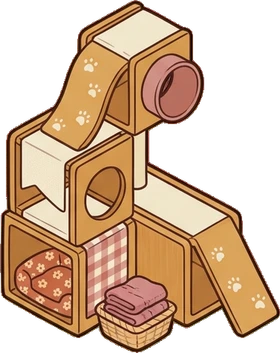 Big floor pieces, a sticker from the Cat Café world
