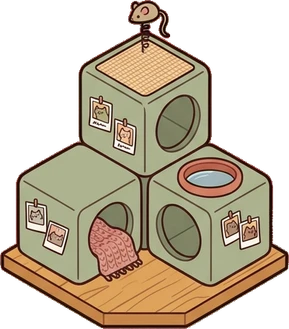 Big floor pieces, a sticker from the Cat Café world