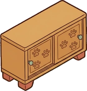 Dressers and low cabinets, a sticker from the Cat Café world