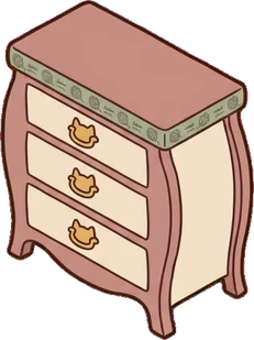 Dressers and low cabinets, a sticker from the Cat Café world