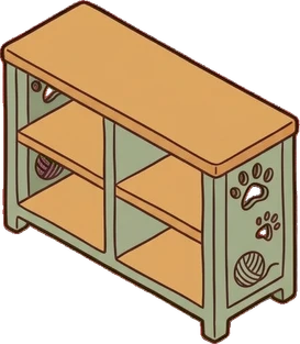 Dressers and low cabinets, a sticker from the Cat Café world