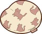 Cushions and blankets, a sticker from the Cat Café world