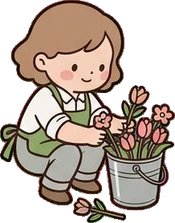People crouching, a sticker from the The Flower Shop world