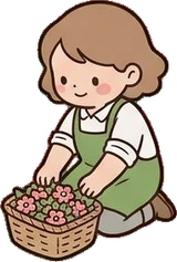 People crouching, a sticker from the The Flower Shop world
