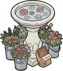 Big floor pieces, a sticker from the The Flower Shop world