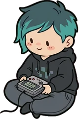 People sitting, a sticker from the Gamer's Bedroom world