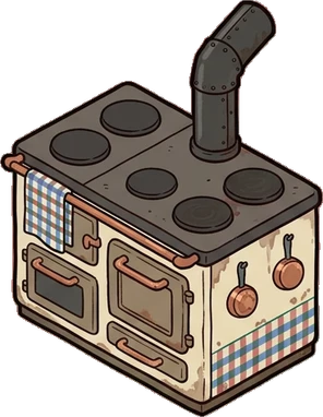Fireplaces and stoves, a sticker from the Grandma's Kitchen world