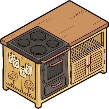 Fireplaces and stoves, a sticker from the Grandma's Kitchen world