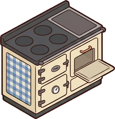 Fireplaces and stoves, a sticker from the Grandma's Kitchen world