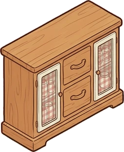 Dressers and low cabinets, a sticker from the Grandma's Kitchen world