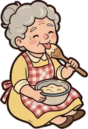 People sitting, a sticker from the Grandma's Kitchen world