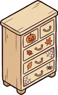 Dressers and low cabinets, a sticker from the Halloween Night world