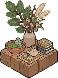 Big floor pieces, a sticker from the Japanese Room world