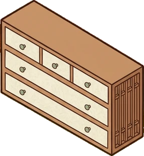 Dressers and low cabinets, a sticker from the Japanese Room world
