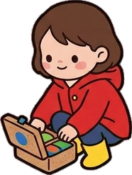 People crouching, a sticker from the The Kindergarten world
