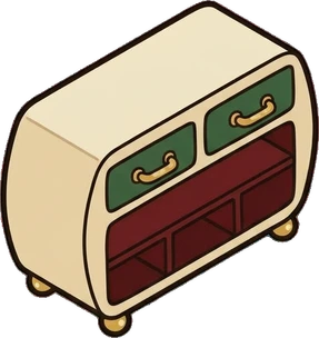 Dressers and low cabinets, a sticker from the Little Bookshop world