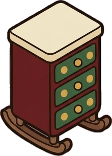 Dressers and low cabinets, a sticker from the Little Bookshop world