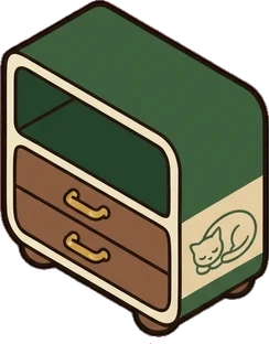 Dressers and low cabinets, a sticker from the Little Bookshop world