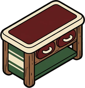 Desks and workbenches, a sticker from the Little Bookshop world