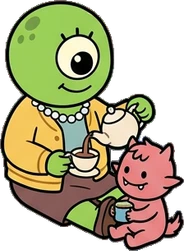 People sitting, a sticker from the The Monster Family world