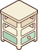 Side tables, a sticker from the The Nursery world