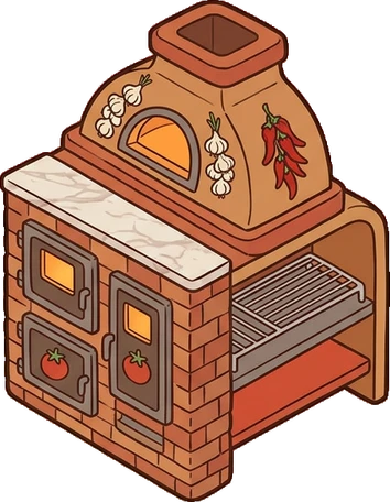 Fireplaces and stoves, a sticker from the The Pizzeria world