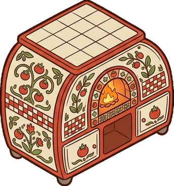 Fireplaces and stoves, a sticker from the The Pizzeria world