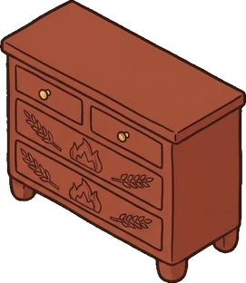 Dressers and low cabinets, a sticker from the The Pizzeria world