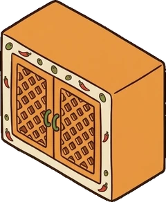Dressers and low cabinets, a sticker from the The Pizzeria world