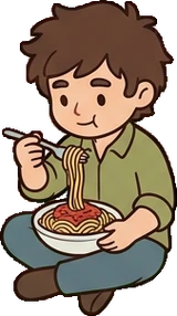 People sitting, a sticker from the The Pizzeria world