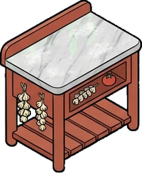 Desks and workbenches, a sticker from the The Pizzeria world