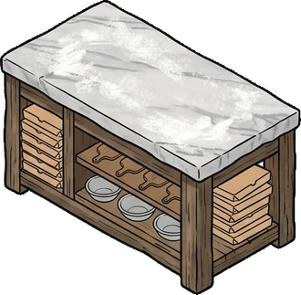 Desks and workbenches, a sticker from the The Pizzeria world
