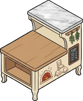Desks and workbenches, a sticker from the The Pizzeria world