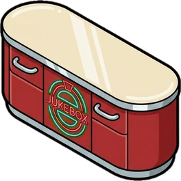 Dressers and low cabinets, a sticker from the The Diner world