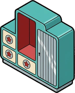 Dressers and low cabinets, a sticker from the The Diner world