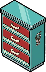 Dressers and low cabinets, a sticker from the The Diner world