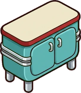 Dressers and low cabinets, a sticker from the The Diner world