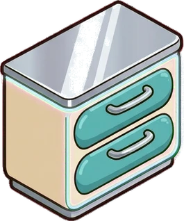 Dressers and low cabinets, a sticker from the The Diner world