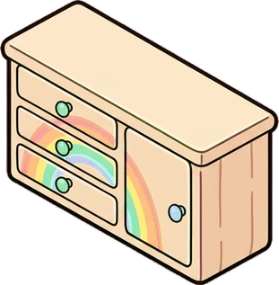 Dressers and low cabinets, a sticker from the The Unicorn Stable world