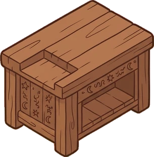 Desks and workbenches, a sticker from the Witch Workshop world