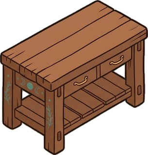 Desks and workbenches, a sticker from the Witch Workshop world