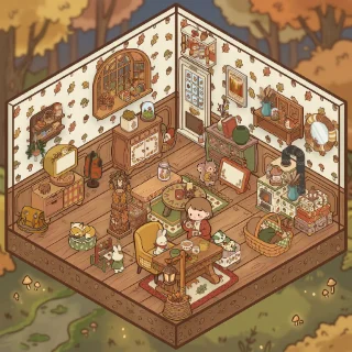 A Autumn Forest corner decorated by a player: 71 stickers