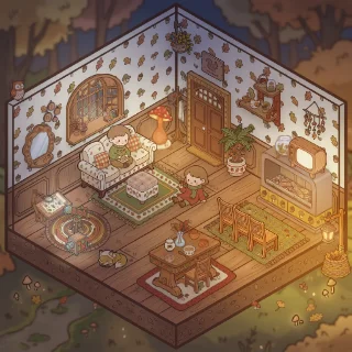A Autumn Forest corner decorated by a player: 55 stickers