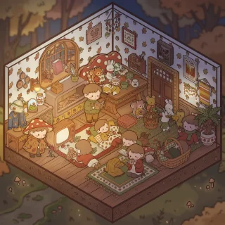 A Autumn Forest corner decorated by a player: 61 stickers
