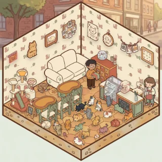 A Cat Café corner decorated by a player: 48 stickers