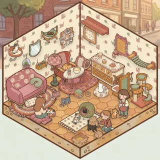 A Cat Café corner decorated by a player: 44 stickers
