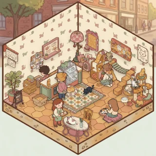 A Cat Café corner decorated by a player: 47 stickers